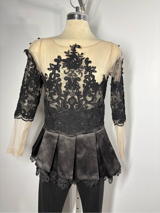 Handmade Tops - Black Lace Illusion Peplum Blouse